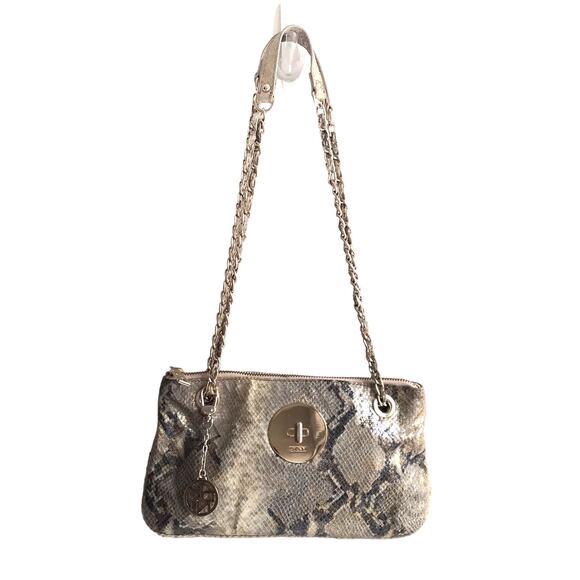 DKNY Snakeskin Chain Strap Shoulder Bag Convertible Zip Top Metallic Going Out - Picture 1 of 16